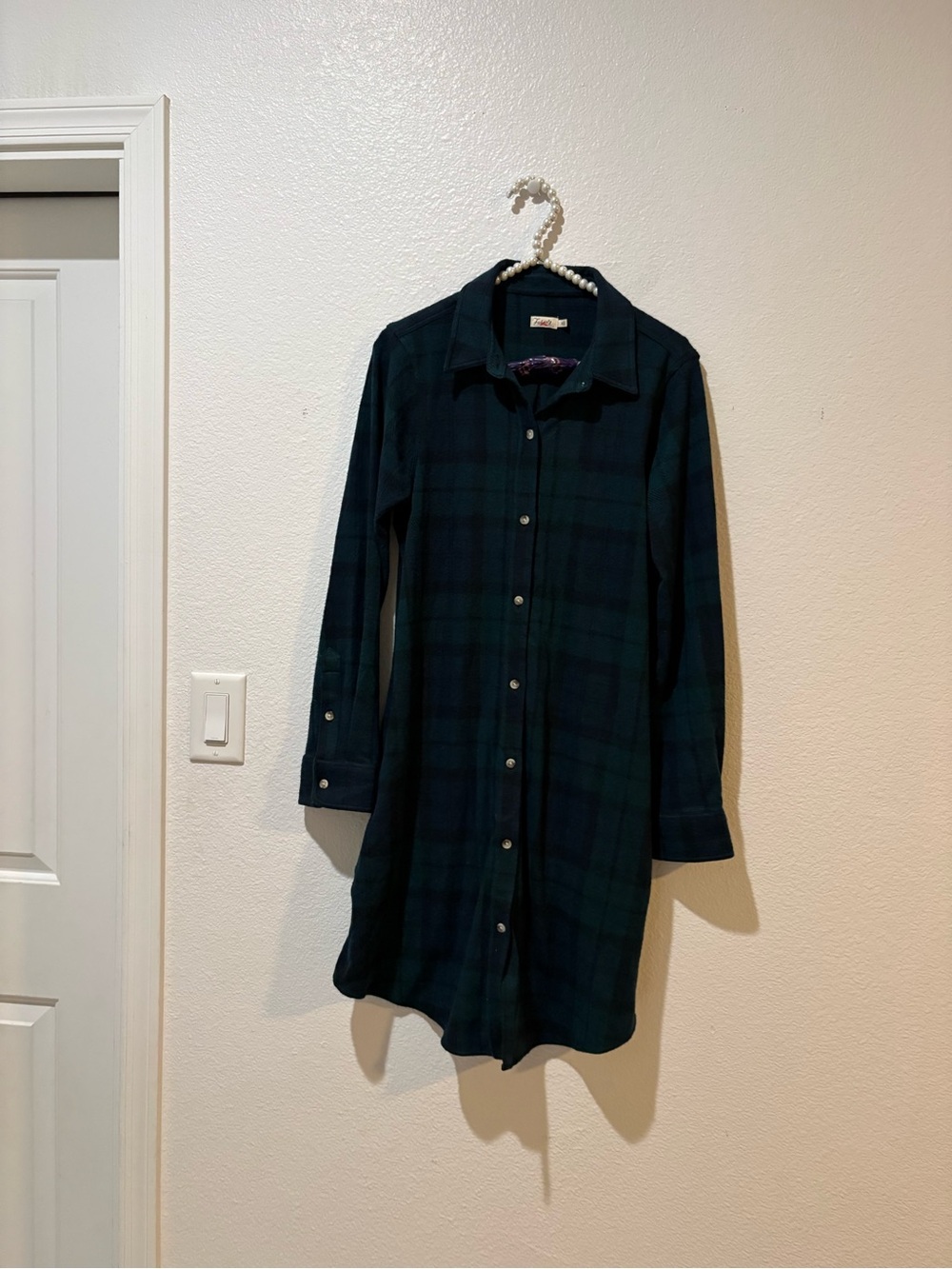 Faherty Medium Dark Green Plaid Button-Front Shirt Dress